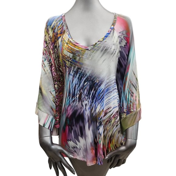 Alexis Print Top XS Blue Pink Multi Blouse Shirt Tunic Extra Small - Picture 1 of 6